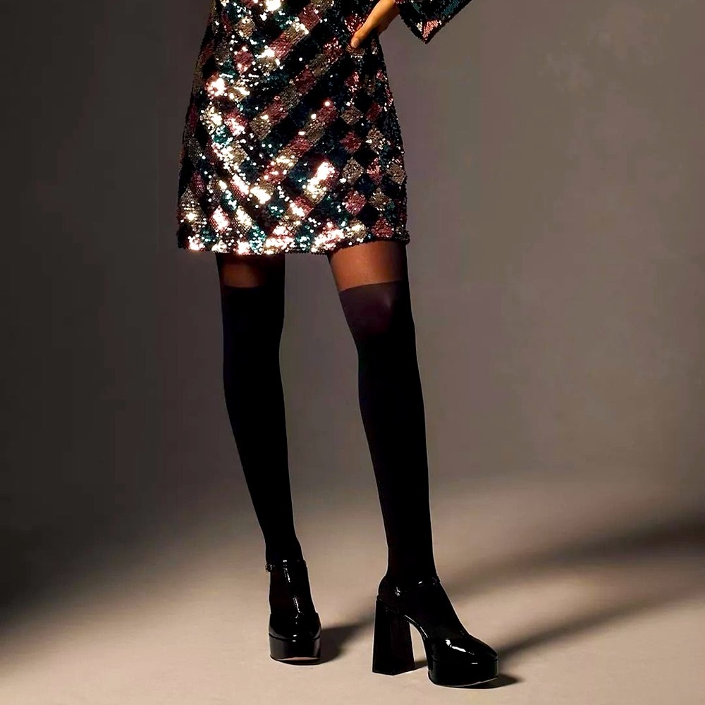 Maeve Long-Sleeve Mock-Neck Sequin Mini Dress - Picture 6 of 14
